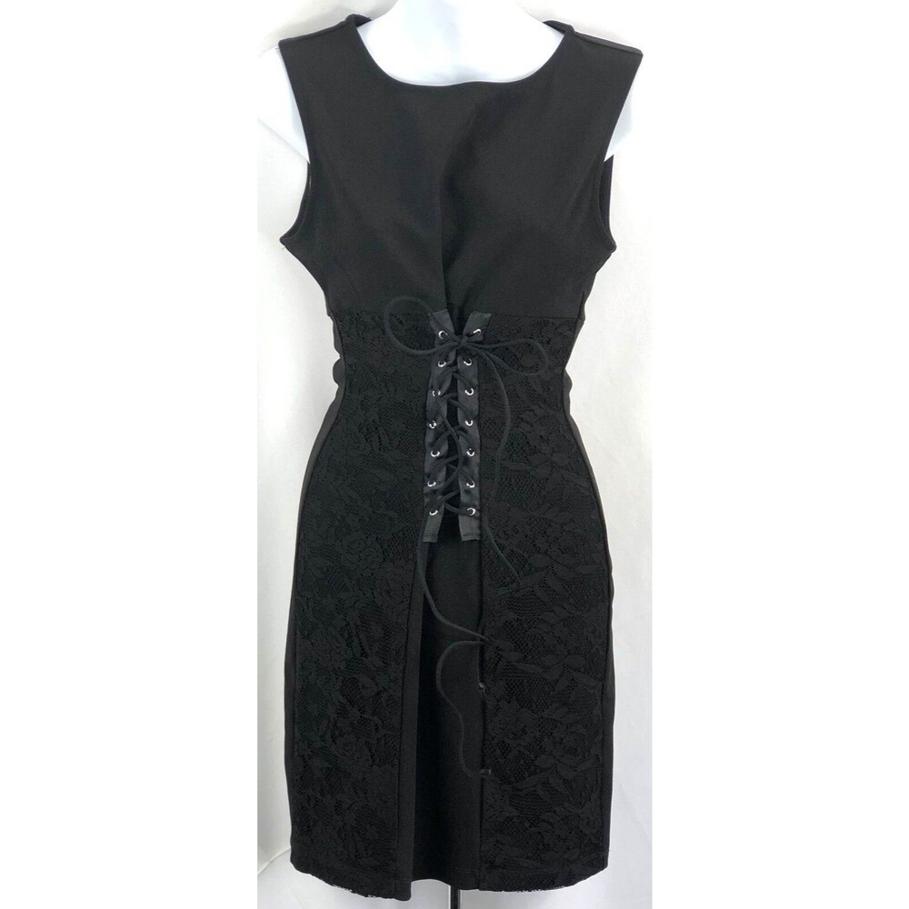 Speechless Lace bodycon scuba dress 5 Blk LaceUp Corset Sleeveless Gothic Y2K
